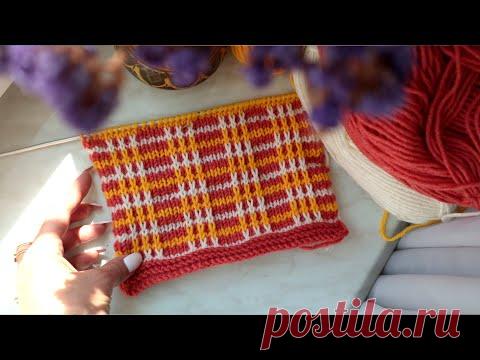 Узор спицами в клеточку. Весёлые полоски