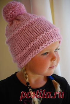 Girls Pale Pink Beanie Hand Knit Child's Hat Soft by AquaLumen, $29.00