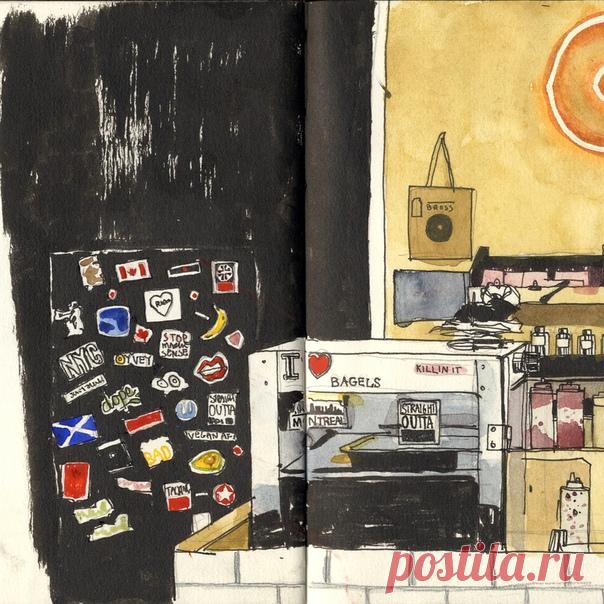 СКЕТЧИНГ В КАФЕ ⠀ Рисовать в кафе очень весело, и это отличный способ запечатлеть повседневную жизнь в своем городе и ваше уникальное представление о ней. Но рисовать в кафе — не то же самое, что дома. Визуальную информацию здесь нужно зафиксировать быстро. К счастью, позы сотрудников кафе легко зарисовать, так как они выполняют повторяющиеся действия — например, работают у кофемашины. ⠀ Рисование чернилами ограничивает пространство, которое нужно закрашивать, а следовательно, экономит…