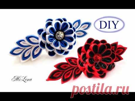 DIY Kanzashi Flower HairClip / Заколка с цветком канзаши, МК / Kanzashi tutorial