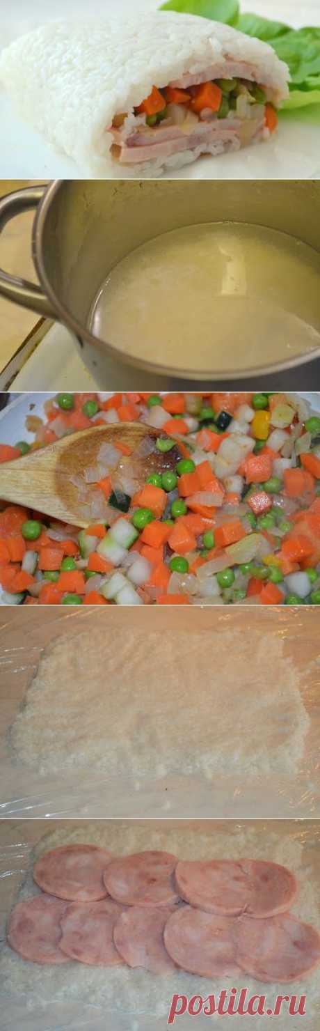Рисовый рулет с колбасой и овощами | Ваши любимые рецепты