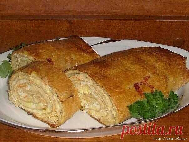 Запечённый рулет с куриной начинкой из лаваша