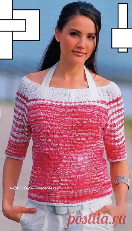 Розово-Белый Узорчатый Пуловер | Ниточка