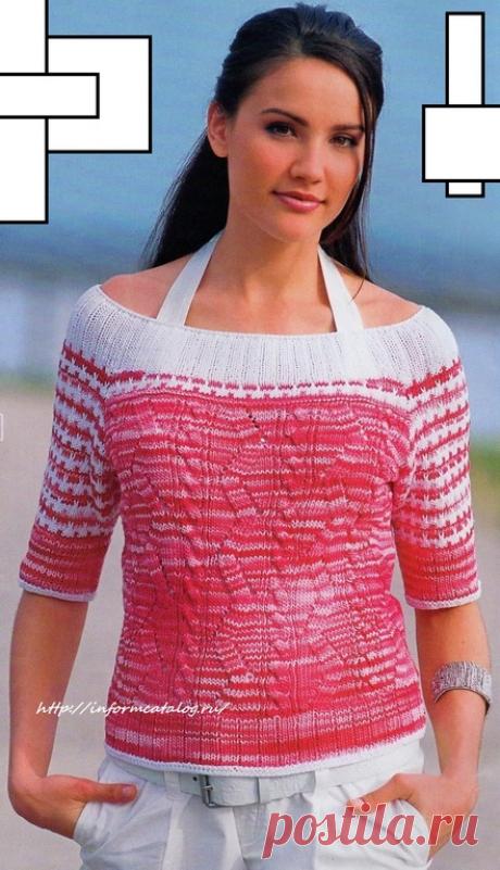 Розово-Белый Узорчатый Пуловер | Ниточка