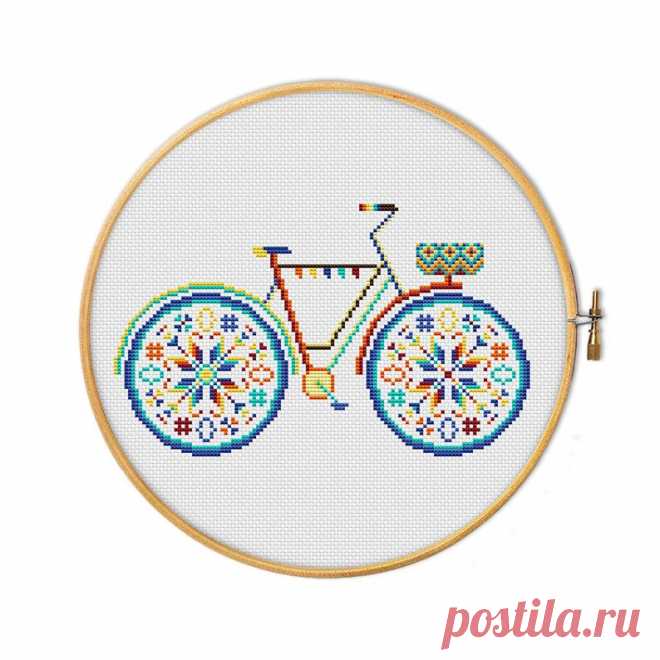 Summer bike with basket in bright colors modern cross stitch | Etsy