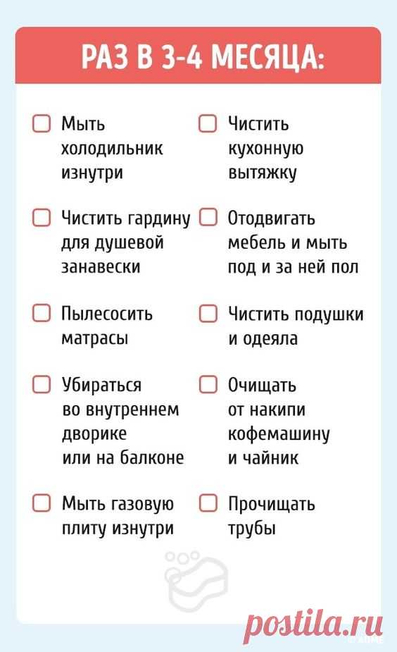 Специально для всех, кто, постирав шторы или разморозив холодильник, задавался вопросом: А если по-хорошему, как часто нужно делать это?, Далее вы увидите шпаргалку, которая поможет держать дом в…