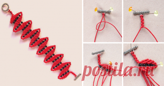 Плетём браслет 'Меандр' в технике макраме Сегодня предлагаю сплести браслет узором, который в макраме называется 'меандр'. Идея этого узора встречается ещё в книгах, изданных в советское время, я же сделала на его основе ажурный браслет с добавлением бусин.