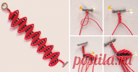 Плетём браслет 'Меандр' в технике макраме Сегодня предлагаю сплести браслет узором, который в макраме называется 'меандр'. Идея этого узора встречается ещё в книгах, изданных в советское время, я же сделала на его основе ажурный браслет с добавлением бусин.