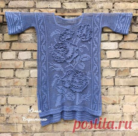Wall posts  Туника с розами. Филейное вязание от Юлии Берестенко