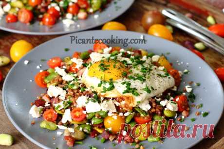 Гарячий салат з гречки з молодими бобами | Picantecooking