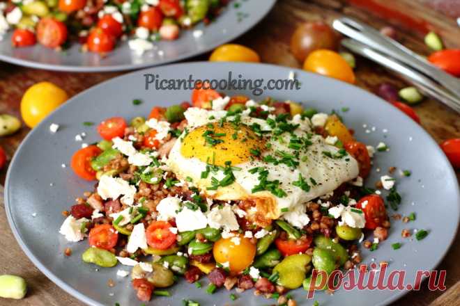 Гарячий салат з гречки з молодими бобами | Picantecooking