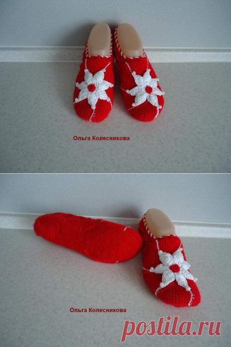 Тапочки спицами.Фото- мастер-класс.