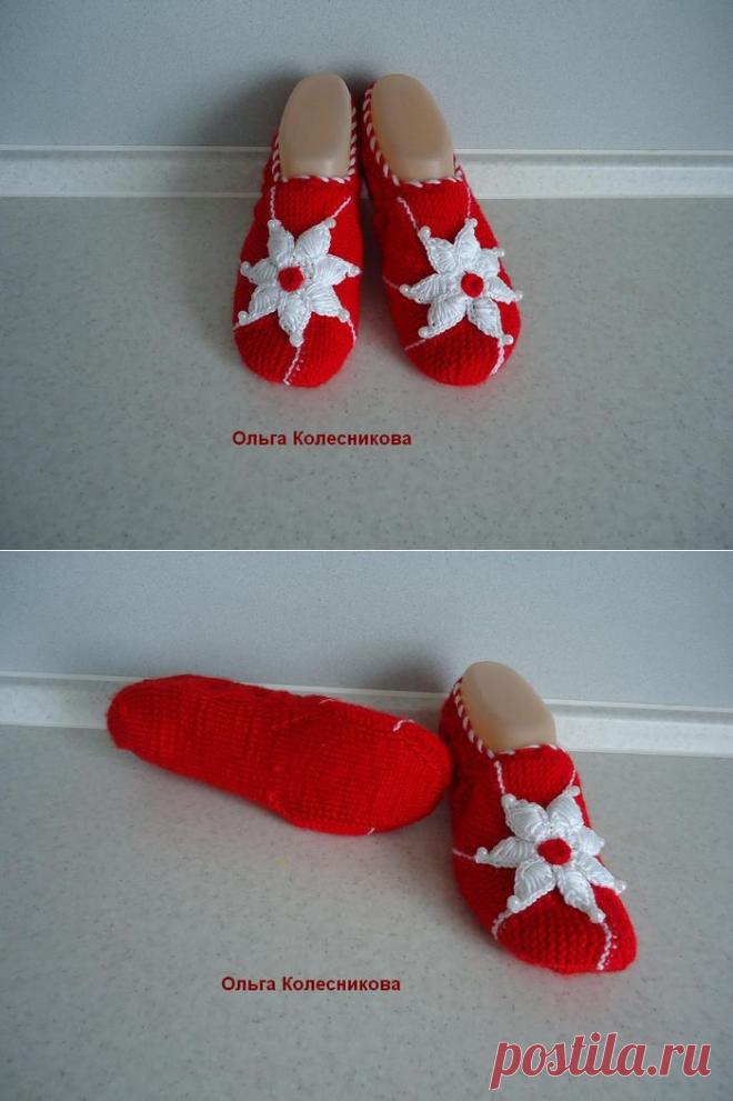 Тапочки спицами.Фото- мастер-класс.