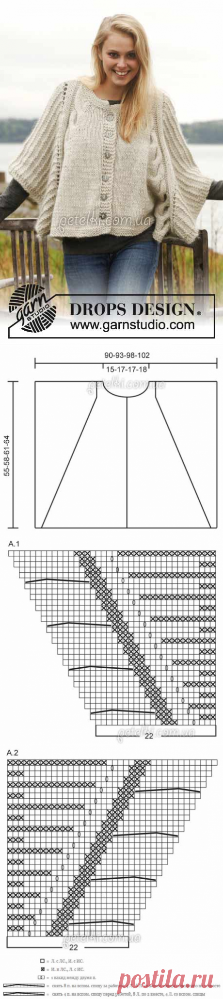 Вяжем спицами. Пончо с рукавами от Drops. Описание, схемы, выкройка