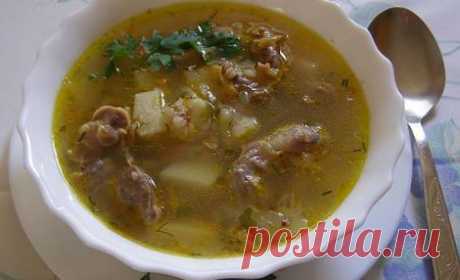 Гречневый суп с куриными желудочками .