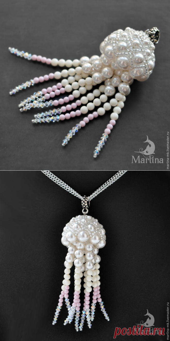 Создаем кулон «Медуза» из жемчуга и бусин Swarovski - Ярмарка Мастеров - ручная работа, handmade