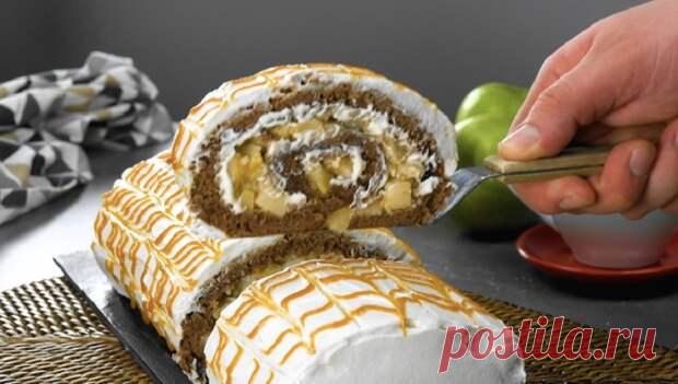 Бисквитный рулет с яблоками и сливочным кремом: пальчики оближешь - Вкусные рецепты - медиаплатформа МирТесен Необходимые ингредиенты Для бисквитного теста: 5 яиц 1 яичный желток 150 г сахара 1 ч. ложка ванильного ароматизатора 1 щепотка соли 140 г муки 10 г какао 1 ч. ложка разрыхлителя 1 ч. ложка молотой корицы немного тертого мускатного ореха Для начинки: 4 крупных яблока 30 г сахара 30 г сливочного