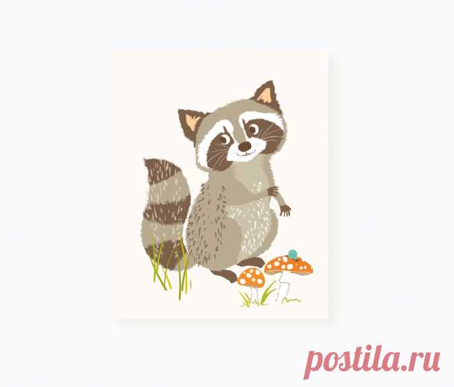 raccoon wall art woodland art for kids nursery wall decor | Etsy