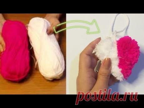 CORAÇÃO POM POM ❤ Easy Pom Pom Heart Making with Fork - Amazing Craft Ideas with Wool
