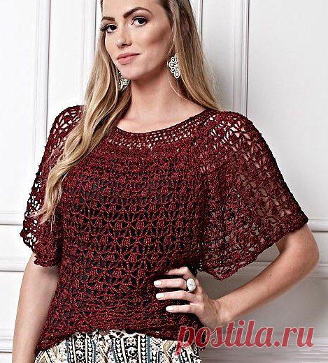 Ажурный вишневый топ для летних прогулок