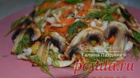 салат горячий с кальмарами и шампиньонами. - рецепт пошаговый с фото