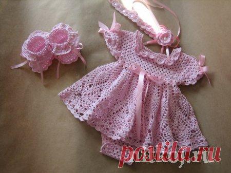 Платье на малышку 0-3 месяца » Ниткой - вязаные вещи для вашего дома, вязание крючком, вязание спицами, схемы вязания