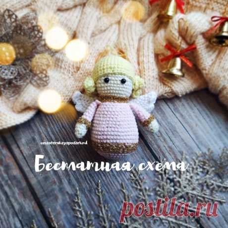 PDF Ангелок крючком. FREE crochet pattern; Аmigurumi doll patterns. Амигуруми схемы и описания на русском. Вязаные игрушки и поделки своими руками #amimore - ангел, маленький ангелок, ангелочек, кукла, куколка, девочка, украшение.