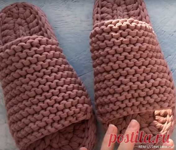 Тапочки вязаные крючком из трикотажной пряжи