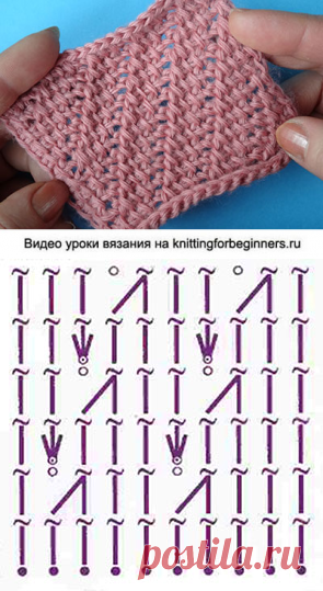 Начинаем вязать – Видео уроки вязания » Косой ажурный узор – Тунисский узор №46