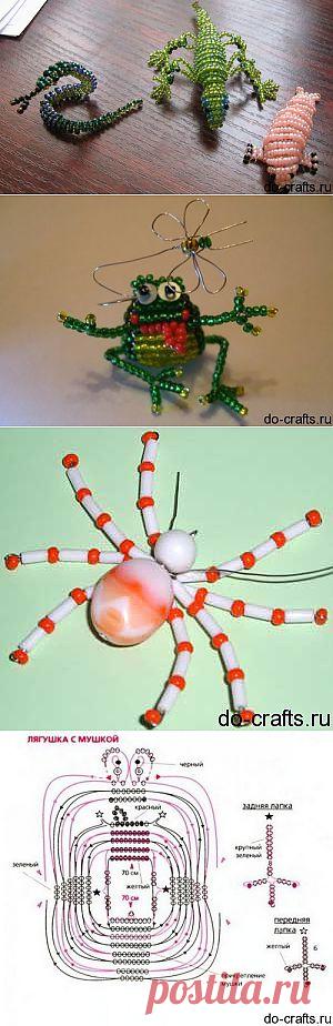 Как сплести из бисера животных (паук и лягушка).