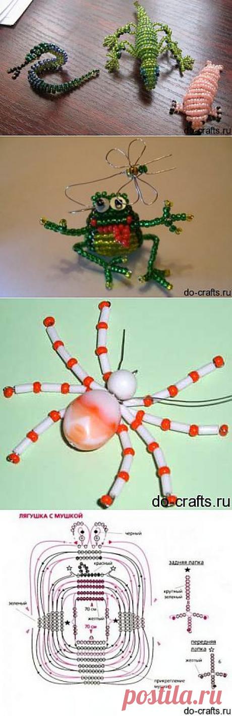 Как сплести из бисера животных (паук и лягушка).
