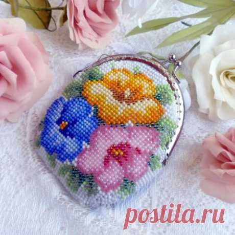 Монетница (Кошелек для мелочи) из бисера РАДУГА ЦВЕТОВ | biser.info - всё о бисере и бисерном творчестве