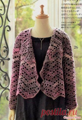 Ажурный жакет диагональным узором и зубчатым краем. Крючок. Let’s Knit Series NV80583 2018/2019