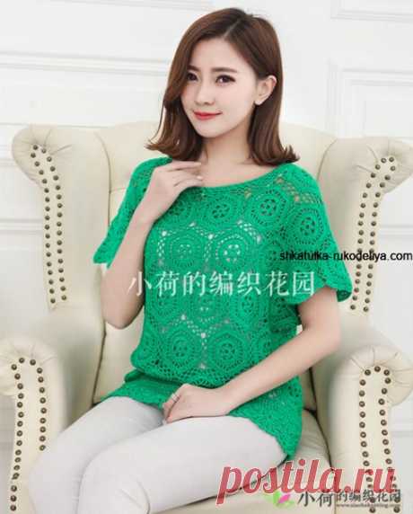Летний топ из круглых мотивов. СХЕМА https://shkatulka-rukodeliya.com/vyazanie-kryuchkom/l..