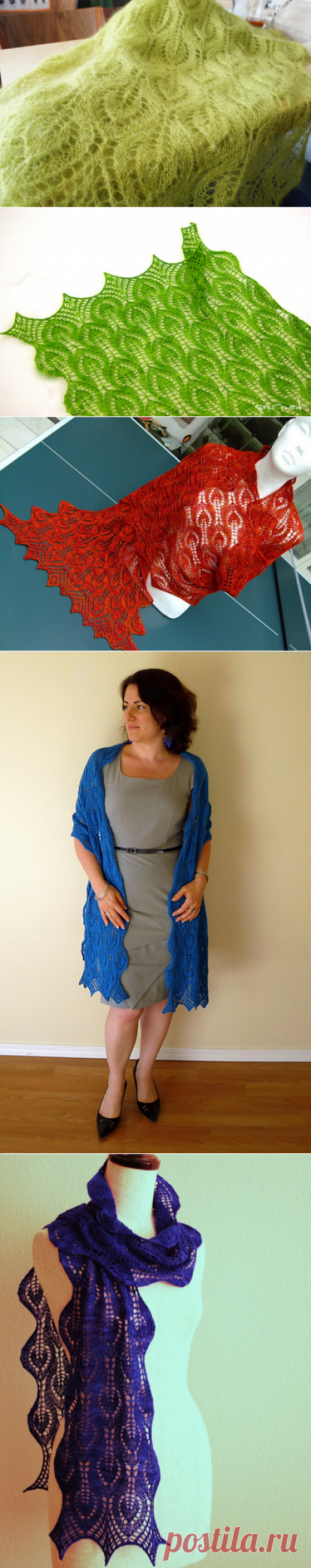 Шарф-палантин «Весенние листья» спицами