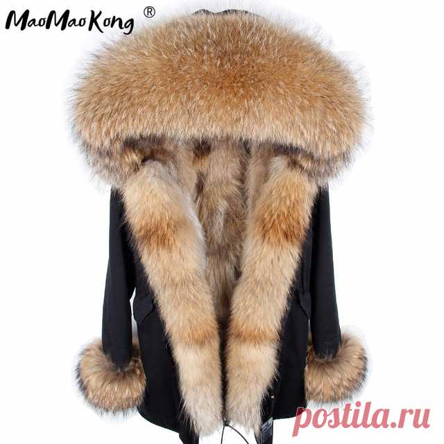 Mao Kong пальто с мехом парки Зимняя куртка, пальто Женская куртка большой натуральным мехом енота натуральный Лисий Мех Лайнер Длинная верхняя одежда купить на AliExpress