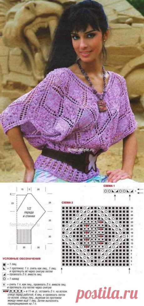 Вязание спицами летнего пуловера с ажурными ромбами / Рукоделие / Домоводство / Женские секреты / Женский стиль