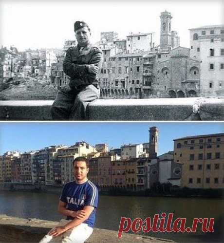 &quot;На том же месте, где был мой дед сидел во времена Великой Отечественной Войны. 1944 против 2014. Флоренция, Италия&quot;