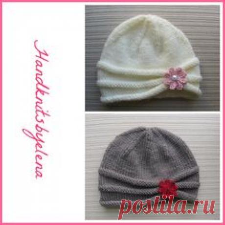 Instant Download Knitting Pattern #161Rolled Brim Hat with a Flower in Three Sizes