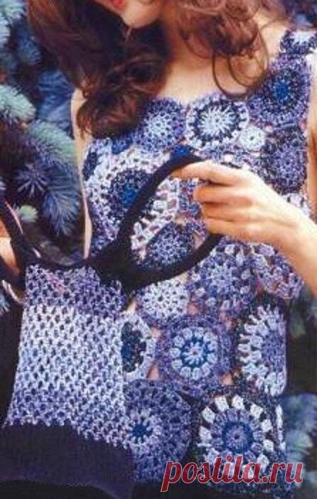 Красивый топ из цветочных мотивов (с описанием и схемами) | Идеи рукоделия | Яндекс Дзен