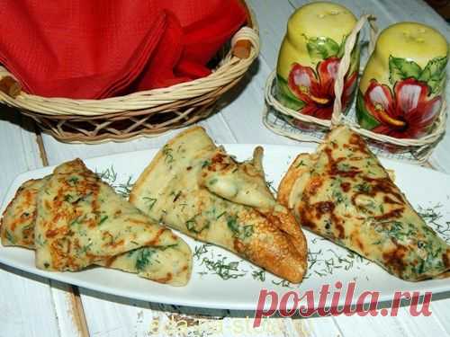 Пикантные сырные блинчики с зеленью