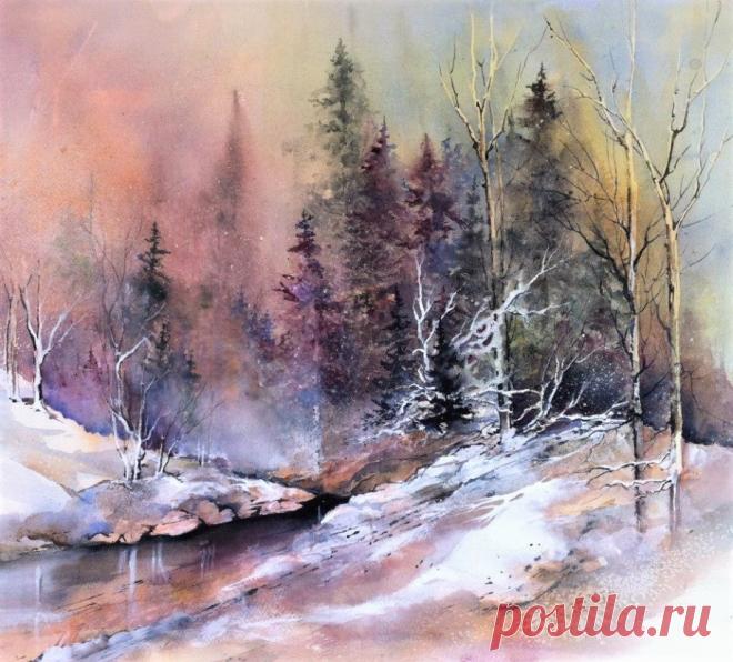 Хмурую землю стужа сковала... Холодная, но прекрасная акварель Ханны Якобсен / Hanna Jakobsen (Норвегия)