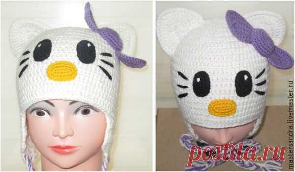 Вяжем крючком шапочку с ушками «Hello Kitty» - Ярмарка Мастеров - ручная работа, handmade