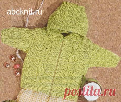 Вязаный фисташковый жакет с капюшоном | Вязание спицами и крючком – Азбука вязания