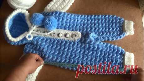Комбинезон для малыша спицами. Часть 1. Jumpsuit for baby knitting