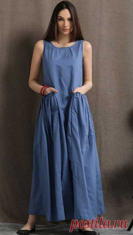Maxi Linen Dress Blue Long Casual Comfortable от YL1dress на Etsy