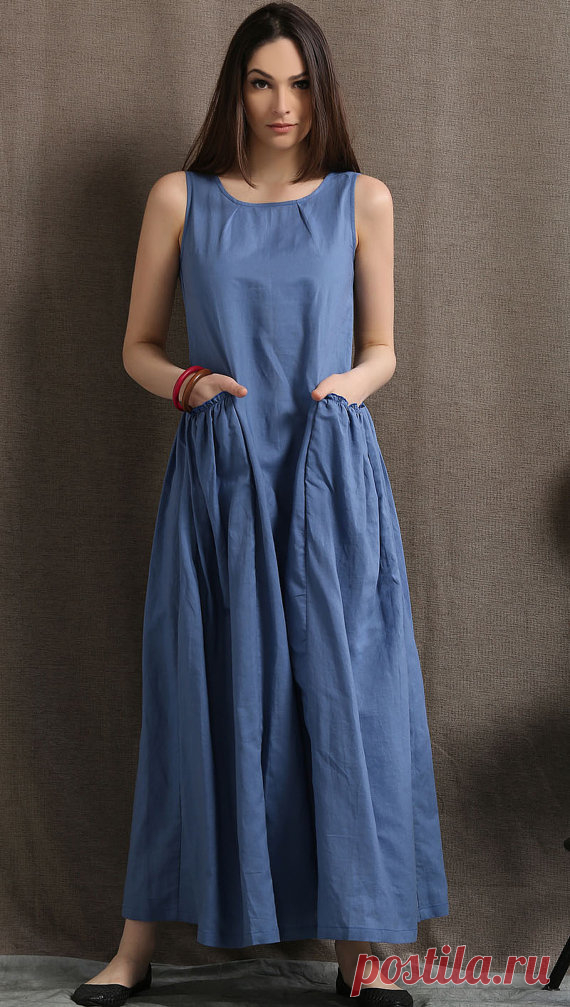 Maxi Linen Dress Blue Long Casual Comfortable от YL1dress на Etsy