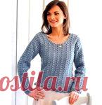 Красивый женский пуловер с фантазийным узором крючком!