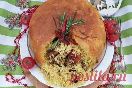Королевский шах-плов. Ингредиенты: лаваш тонкий, рис басмати, телятина