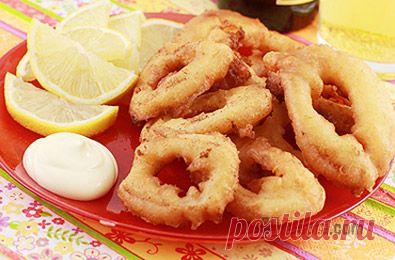 Жареные кольца кальмара в кляре - пошаговый фото рецепт приготовления